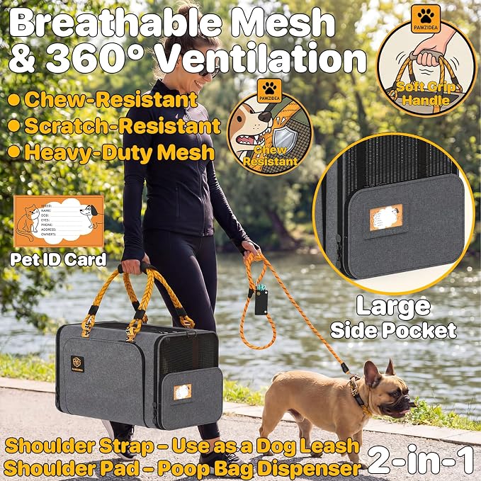 PAWZIDEA Expandable Pet Carrier for Small Cats & Dogs, TSA Airline Approved | 18"×11"×11" Soft-Sided Small Dog Travel Bag, Collapsible Top-Load Cat Carrier for 2 Cats Under Seat, Puppy Car Seat Up 15lbs