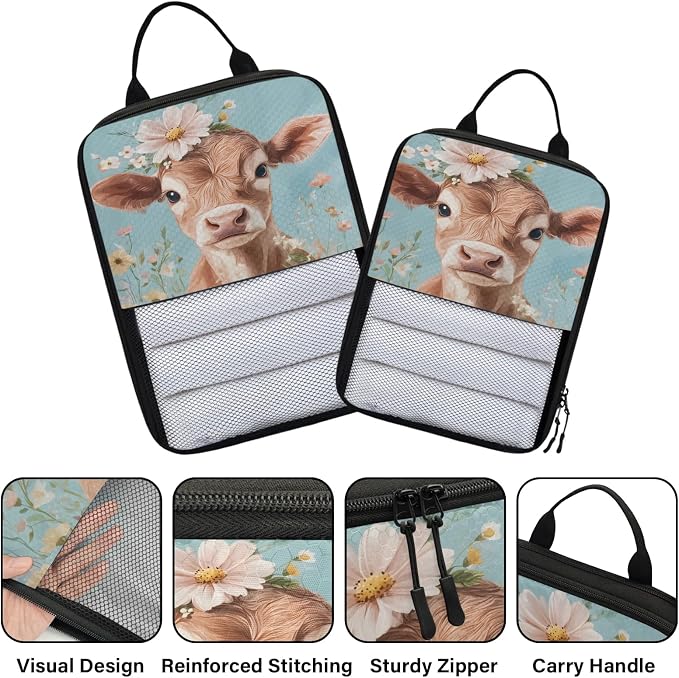 Cow 6 Set Compression Packing Cubes Bull Expandable Packing Organizer for Travel Accessories Luggage Suitcase Bag