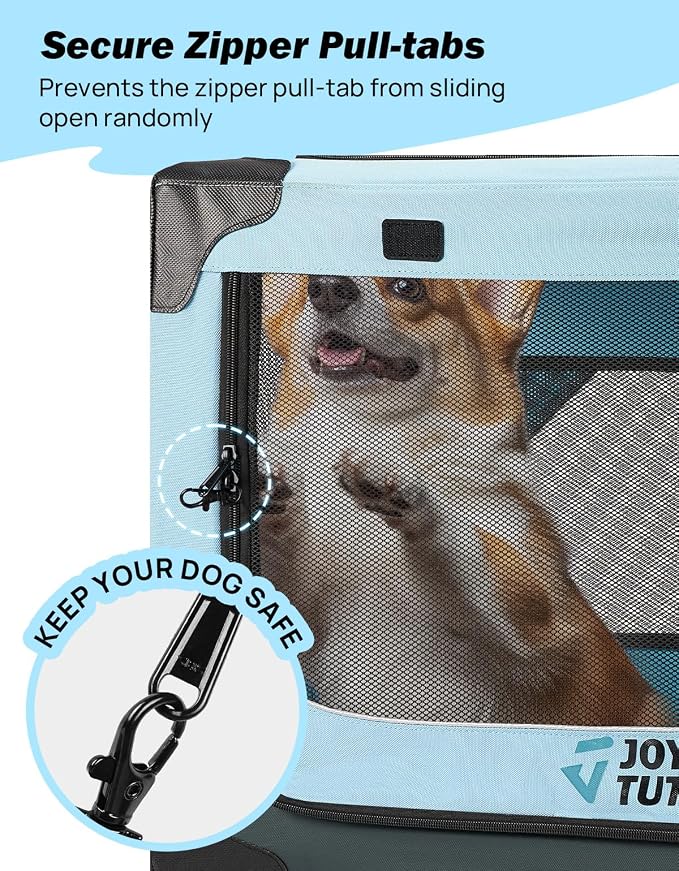 JOYTUTUS Collapsible Dog Crate, 26 Inch Portable Pet Crate for Car, Travel Dog Kennel Foldable Dog Crate for Medium Dog 44lbs, Soft Cat Carrier Fit for Indoor & Outdoor/Car Back Seat/Trunk (Blue)