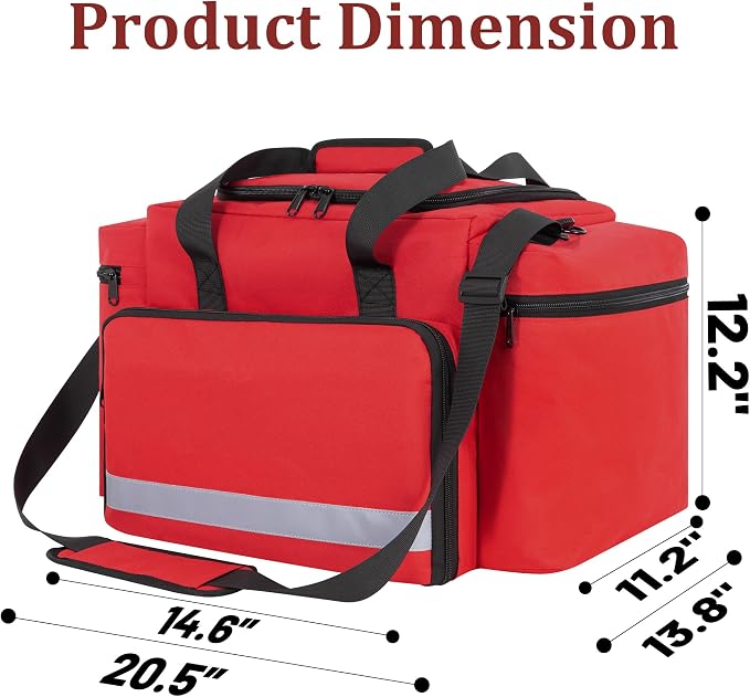 Professional Empty EMT First Responder Bag,20.5" x 13.8" x 12.2" Extra Large Trauma First Aid Carrying Bag for Paramedics and Emergency Supplies Kit,Medical for Business,Home,Outdoor