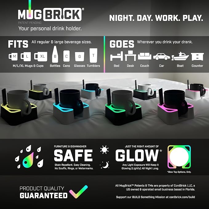 MugBrick™ Cup Holder. Anti-Spill Drink Holder for Couch. Desktop Cup Holder Organizer. Portable Mug Holder. Dishwasher Safe Drink Tray Caddy. Black