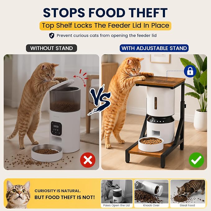 Snughome Adjustable Automatic Cat Feeder Stand, Elevated Cat Feeding Station with 3" Raised Platform, Smart Feeder Riser Table, Helps Promote Comfortable Feeding Posture, Metal Frame & Particleboard