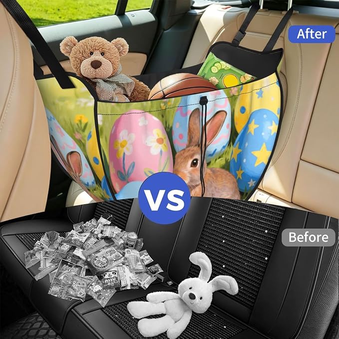 Easter Eggs Car Seat Organizer-Backseat Storage Bag for Travel | Waterproof Durable. Holds Snacks Gear Essentials. Fits Most Cars.