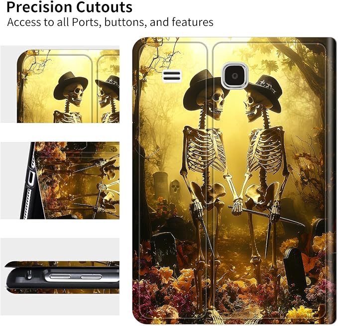 for Samsung Galaxy Tab E 9.6" 2015 SM-T560/T561/T567 Case | Slim Leather Smart Cover with Multi-Angle Anti-Slip Stand [Auto Wake/Sleep] Shell for Women Men - Forest Skull Leaf