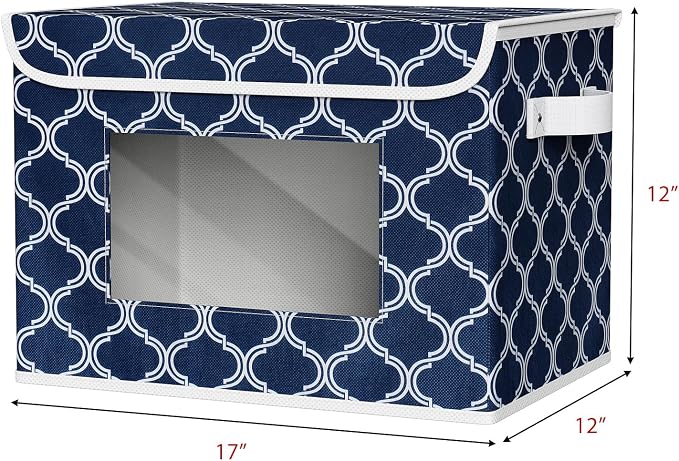 Univivi Fabric Foldable Storage Boxes with Lids, 4 Pack, Blue Lantern | 17 x 12 x 12 In Large Stackable Storage Bins with Lids, Closet Organizers and Storage Cube Basket for Home, Office, Bedroom