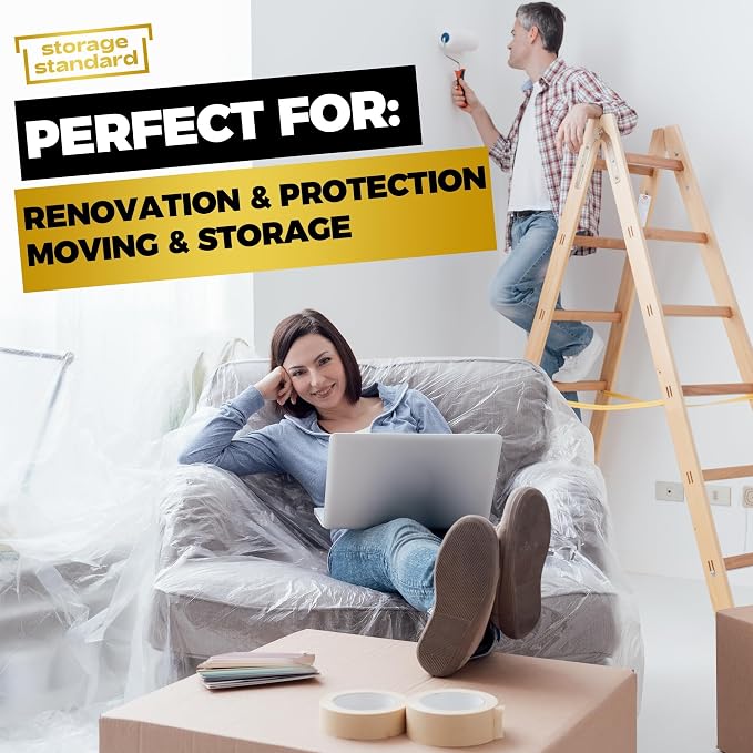 Plastic Furniture Covers for Moving Storage - Heavy-Duty Chair Cover Protectors, Waterproof & Dustproof Clear Moving Bags for Armchair or Recliner - Extra Large Bag Open Size 64 x 42 x 34 Inch