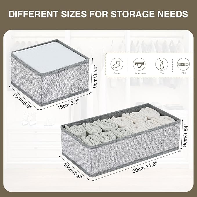 DIMJ Drawer Organizers for Clothing, Set of 12 Dresser Drawer Organizers, Fabric Closet Organizers and Storage, Drawer Dividers for Baby Clothes, Socks, Belt, Tie (Blended)