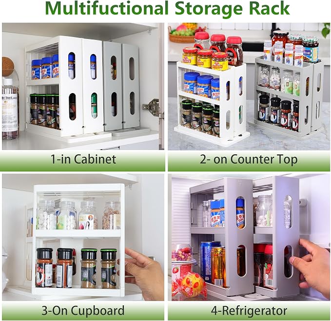 Dutiplus Spice Rack Organizer 3 tier Seasoning Holder, Pull and Rotated Storage Cabinet for Kitchen Bathroom Countertop 10.8”H x 5.8”W x 10.4”D (Advance Gray)