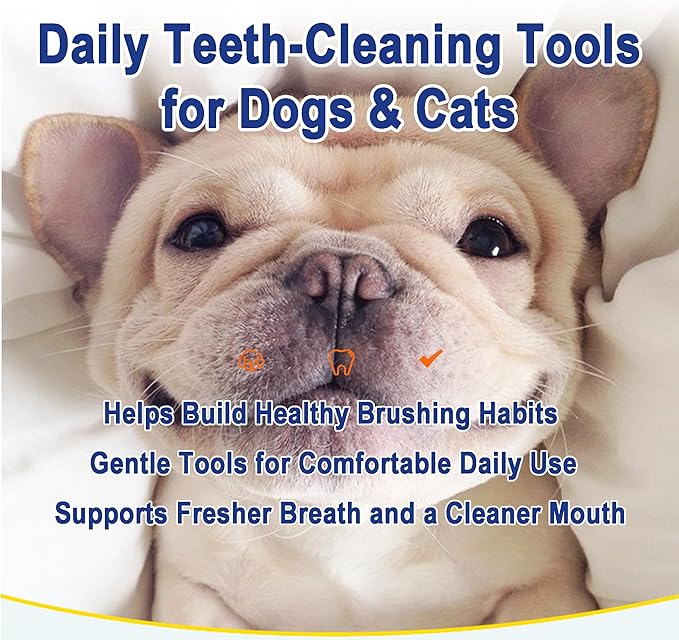 9-Piece Dog Tooth Brushing Kit, Pet Dental Hygiene & Grooming Set for Dogs and Cats, Includes Dual-Head Toothbrush, Finger Brushes, Tongue Scraper and Tear-Stain Grooming Brush