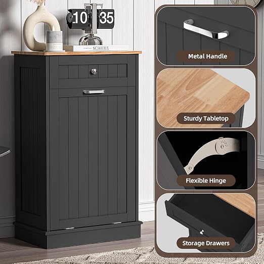 Spurgehom Trash Can Cabinet 13 Gallon, Garbage Cabinet with Drawer
