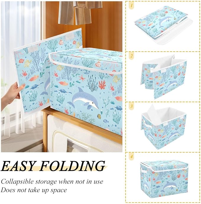 Blue Dolphin Storage Container Storage Organizer Bins With Lid Handle for Blanket Under Bed