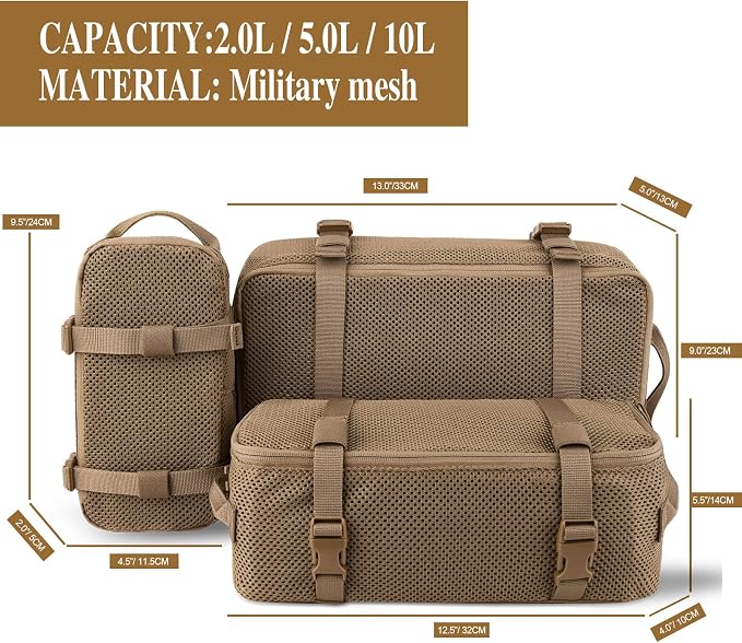 3 PCS Tactical Modular Packing Cubes, Large Capacity Mesh Storage Bag,Outdoor Travel Organize Storage Pouches Bags.