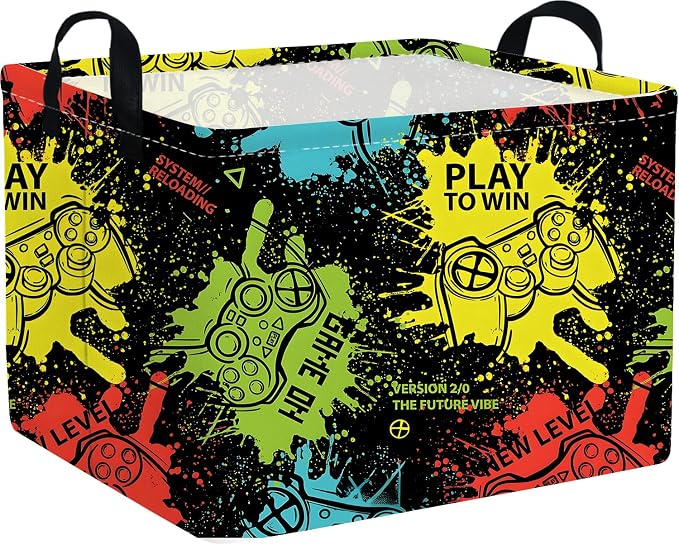 Rectangular Kids Storage Basket,Game Basket for Boys Kids,Waterproof foldable storage baskets,Game Bin,Gift Baskets,Boys Room Decor(Games)