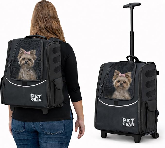 Pet Gear I-GO2 Roller Backpack, Medium Escort, Dark Charcoal | Travel Carrier, Car Seat for Cats/Dogs, Mesh Ventilation, Telescoping Handle, Storage Pouch, Included Tether