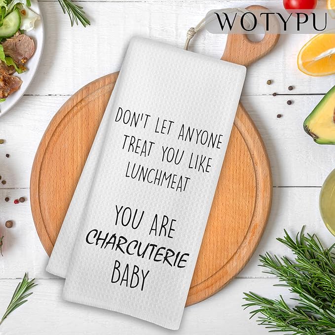 Funny Kitchen Towels, Funny Gifts for Women Men Dish Tea Towels, Don't Let Anyone Treat You Like Lunchmeat Humorous Decorative Hand Towel for Kitchen, 16x24 Inch