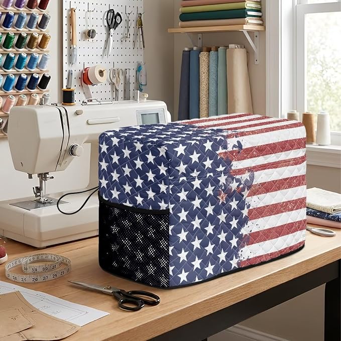 Sewing Machine Cover Polyester Febric US Star Stripe Flag Print | Dust Pet Hair Protection,Quilting Design,Fits Standard Singer,Brother Janome Machines,Protecting Decorating Your Sewing Space