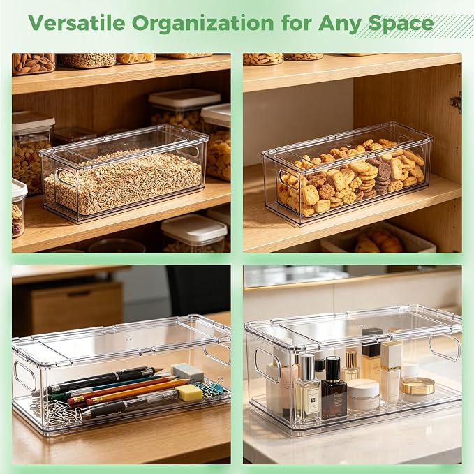 2 Pack Fridge Drawer Pull Out Stackable Bins, 13.4 x 5 x 4.3 in | 3.2 qt Clear Refrigerator Stackable Organizers and Storage Bins, Food-Safe PET Plastic Food Containers for Kitchen Pantry