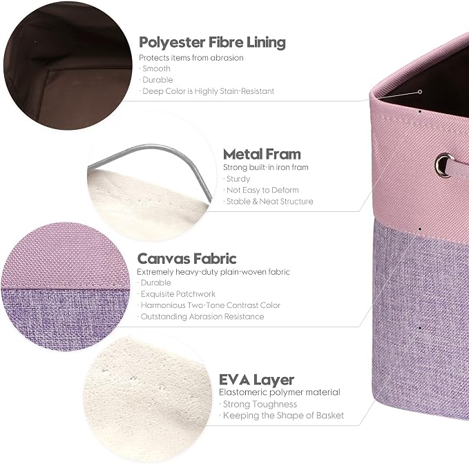 Sea Team Open-Top Canvas Storage Cubes with Handles, 11-Inch, 3-Pack | Collapsible Storage Bins, Fabric Baskets, Closet Shelf Organizers for Home and Office, Lavender & Orchid
