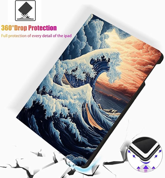 for Microsoft Surface Pro 8-13" 2021 Tablet Case,Auto Wake/Sleep,Adjustable Stand Protective Cover - Wave Art