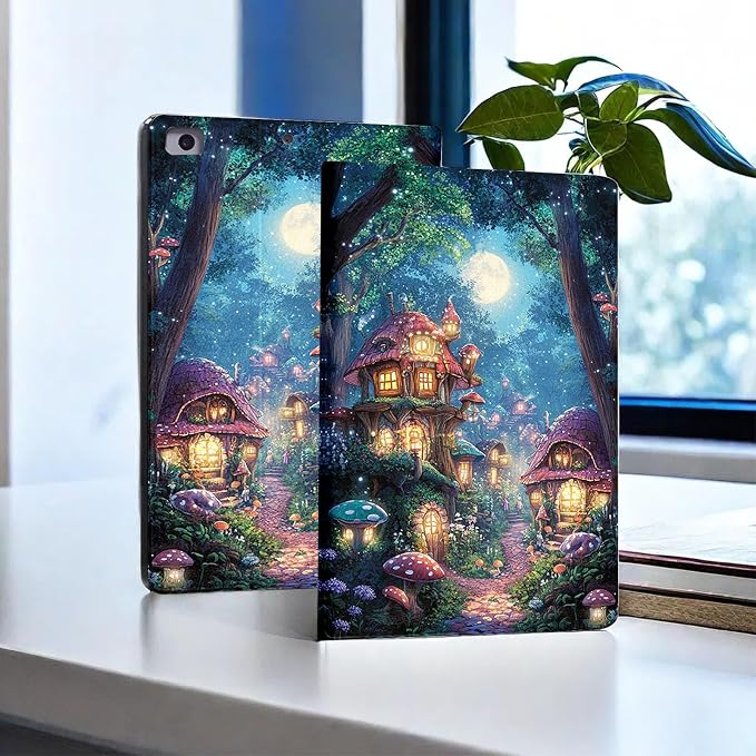 for Microsoft Surface Go 4/3/2/1-10.5" 2021 Tablet Case,Auto Wake/Sleep,Adjustable Stand Protective Cover - Enchanted Forest Mushroom House