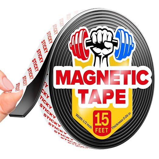Super Sticky Magnetic Tape for DIY & Crafts, 15ft x 1/2in (4.5m x 1.25cm) | Strong Magnet Strip, Adhesive Backing, Easy to Cut & Mount, For Fridges, Whiteboards & More
