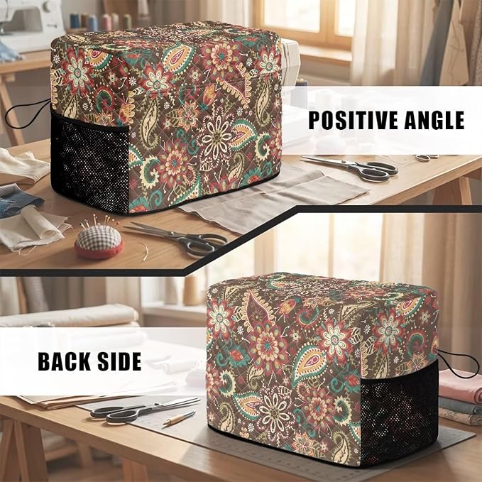 Sewing Machine Cover Polyester Febric Vintage Paisley Floral Print | Dust Pet Hair Protection,Quilting Design,Fits Standard Singer,Brother Janome Machines,Protecting Decorating Your Sewing Space