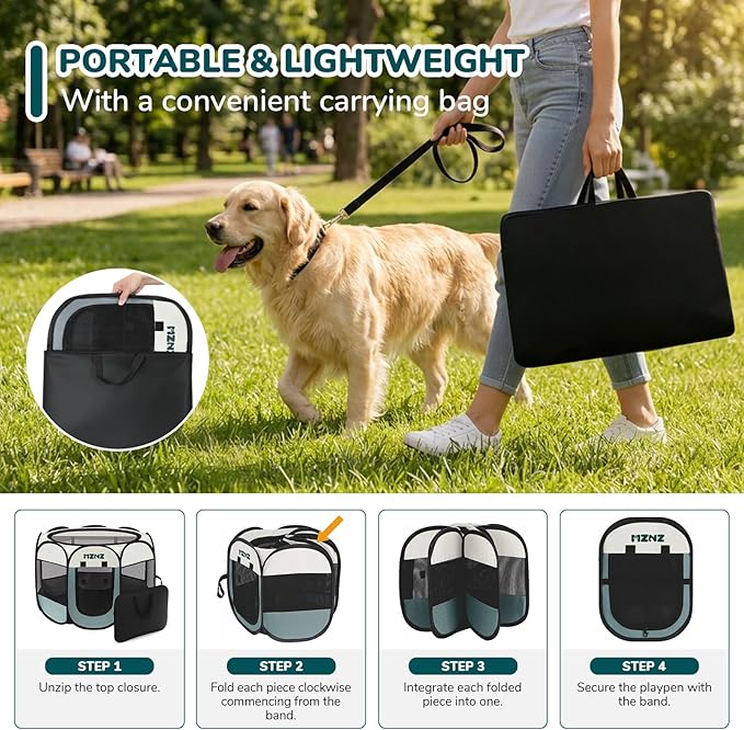 Dog Cat Small Animal Puppy Playpen Crate with Pee Pad, Medium, Grey | Portable Pop Up Pet Cage Enclosure Tent Kennel Indoor Outdoor with Carrying Case, No Assembly, Camping Use