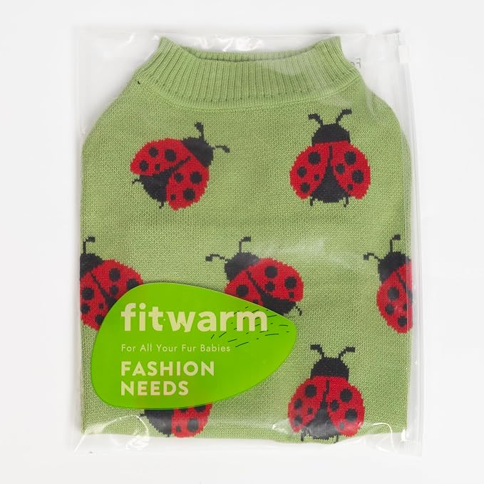 Fitwarm Ladybug Dog Sweater, Warm Dog Winter Clothes for Small Dogs Boy Girl, Pet Outfit, Green, Red, Black, Large