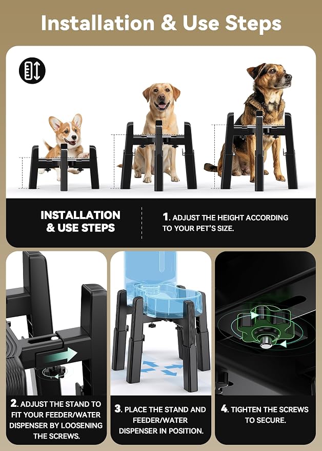 CZPET Dog Water Dispenser Stand Extra Large Holder [Stand Only] | Suitable for Pet Automatic Feeders, Size and Height Adjustable, Elevated Stand for Pet Feerders of Large Dogs
