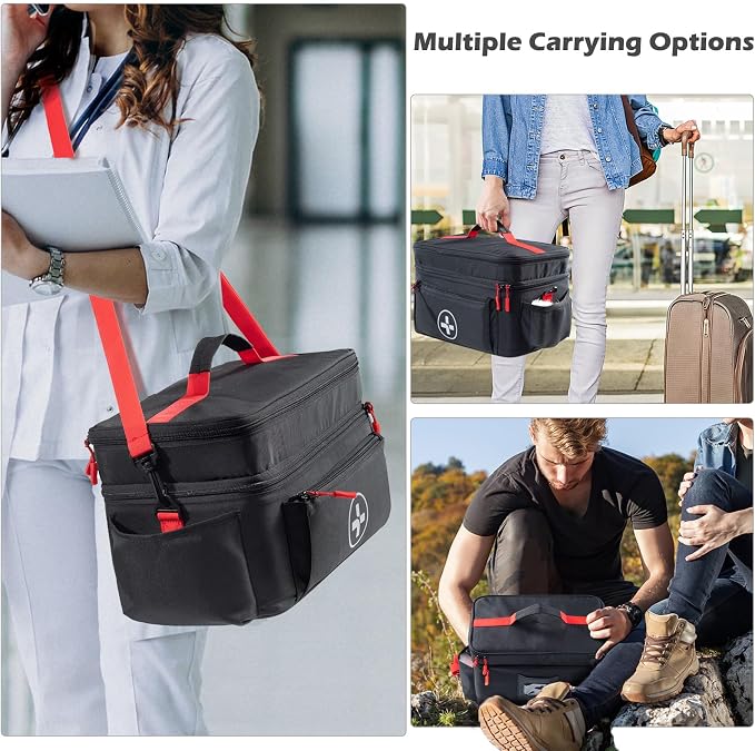 BAGSFY Travel Medicine Bag Organizer, Medical Bag Empty, Pill Bottle Organizer for Home, Large Medication Storage, Travel Carrying Case First Aid Kit Bags Empty, Emergency Kit.