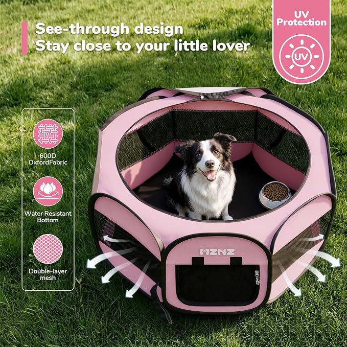 Dog Cat Small Animal Puppy Playpen Crate, Large, Whole Pink | Portable Pop Up Pet Cage Enclosure Tent Kennel Indoor Outdoor with Carrying Case, No Assembly, Camping Use