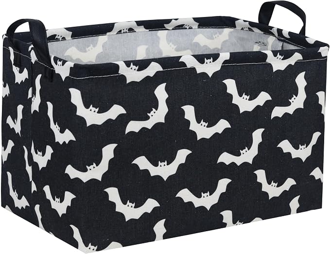 Essme Rectangular Bat Basket,Kids Storage Bins Organizer with Handles for Halloween Room Decor, Gift Basket,Shelf Basket.(Black bat)
