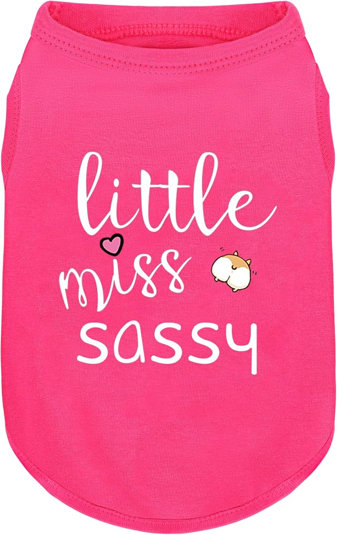 Pink Cotton Dog Shirt with 'Little Miss Sassy' Corgi Butt Print, Soft & Breathable Pet Apparel for Small to Large Dogs, All-Season Sleeveless Vest, Cute and Comfortable Dog Outfit.S