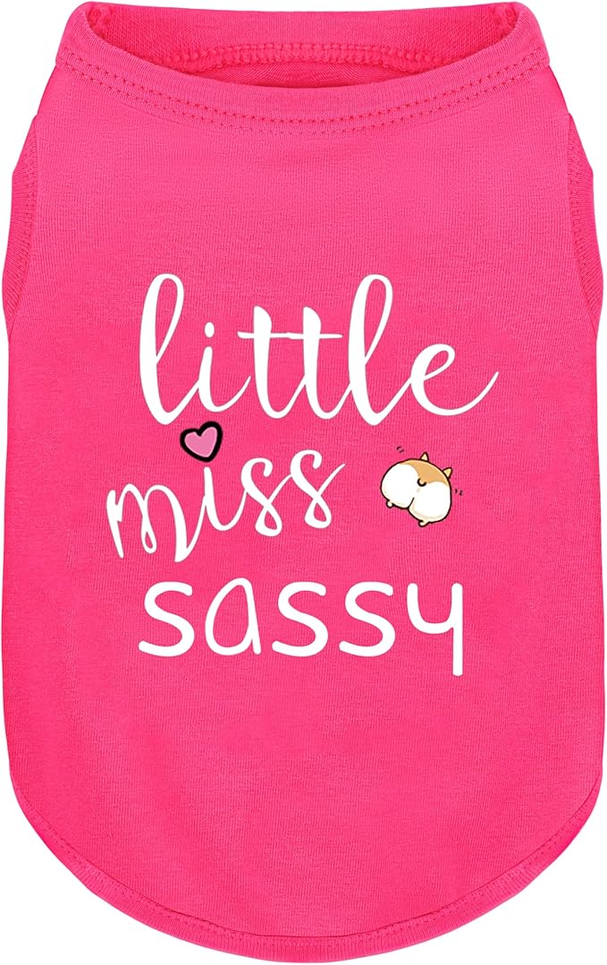 Pink Cotton Dog Shirt with 'Little Miss Sassy' Corgi Butt Print, Soft & Breathable Pet Apparel for Small to Large Dogs, All-Season Sleeveless Vest, Cute and Comfortable Dog Outfit.4XL