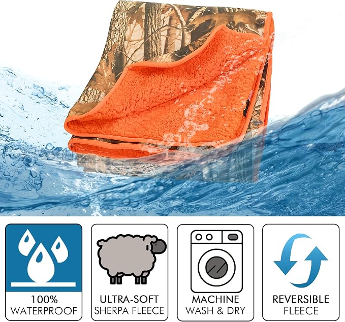 Tirrinia Waterproof Outdoor Blanket with Sherpa Lining, Windproof Foldable