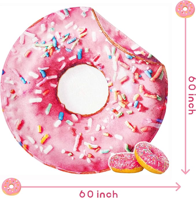 Bnuitland Pink Donut Blanket, 300 GSM Double Sided Giant Realistic Funny Gift Throw for Sofa Bed, Super Soft Novelty Food Blanket for Kids/Pets and Adults