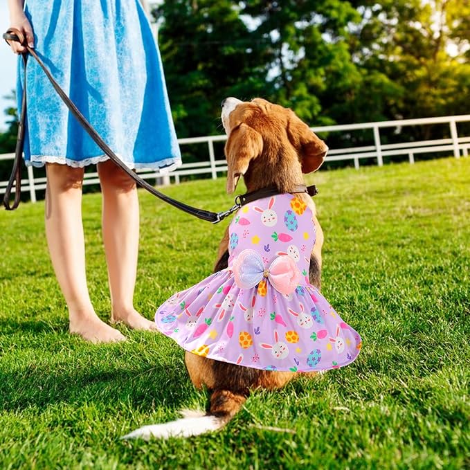Easter Dog Costume Dress for Pets, Easter Bunny Pet Outfit Dogs Bow Clothes,Purple Puppy Skirt, Spring Dog Outfit,Size M (17.6-19.8 lbs)