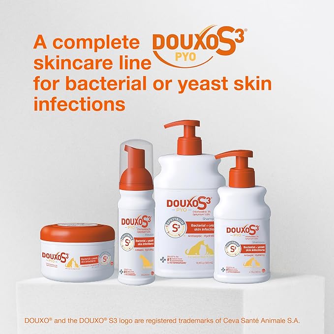 Douxo S3 Pyo Shampoo, Contains 3% Chlorhexidine & 0.5% Ophytrium, Antiseptic & Hydrating, For Bacterial or Yeast Skin Infections, For Dogs and Cats, 16.9 fl. oz. (500mL)