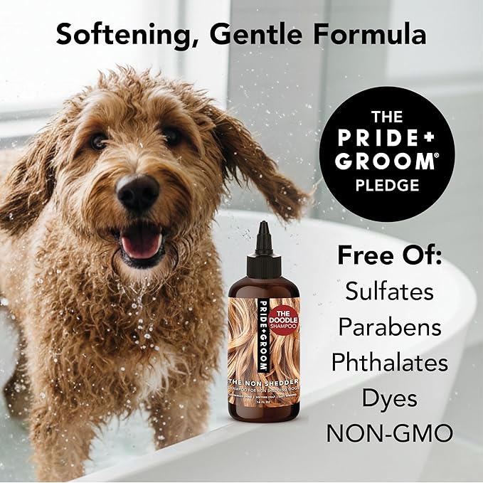 Pride and Groom The Non Shedder | Dog Grooming Shampoo for Doodles and Dogs that Do Not Shed | Tearless All Natural Body Wash with Coat-Specific Ingredients that Enhance Shine – 16oz