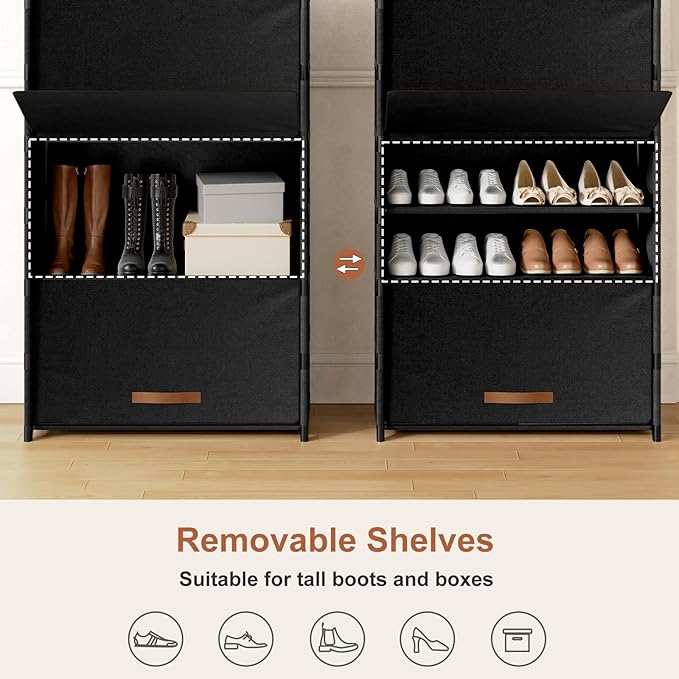 9 Tier Shoe Cabinet with Door, 36-Pair Storage, Black | Max Capacity for Large Families, Door Prevents Dust & Pet Damage, Holds All Shoe Types, Easy Connector Assembly