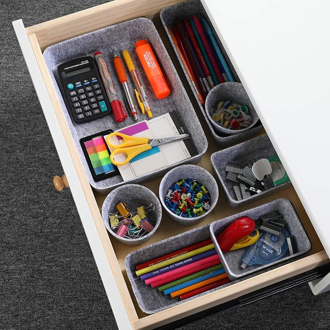 Welaxy 8-piece desk drawer organizer trays felt shallow bin Gray Minimalist