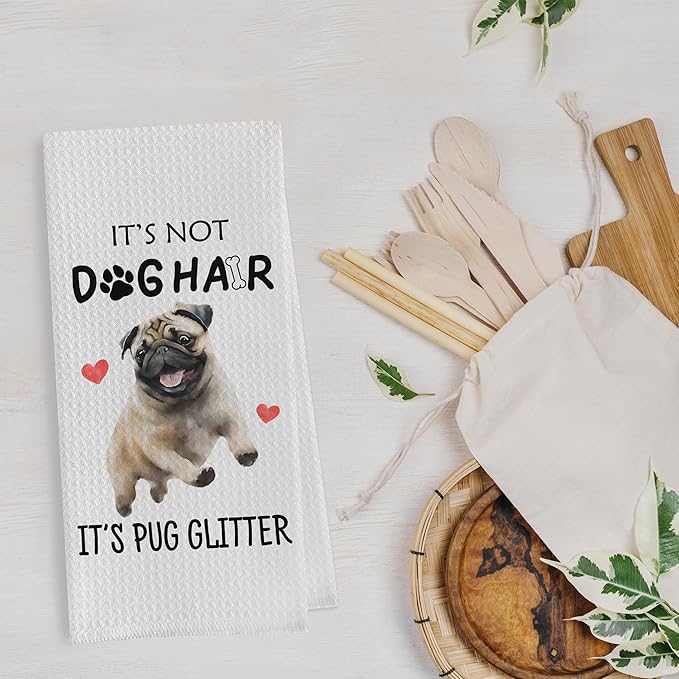 Gequtt Pug Gifts Dish Towels - Funny Waffle Weave Kitchen Towels, Set of 2 (1624 Inches) for Women, Pet Lovers