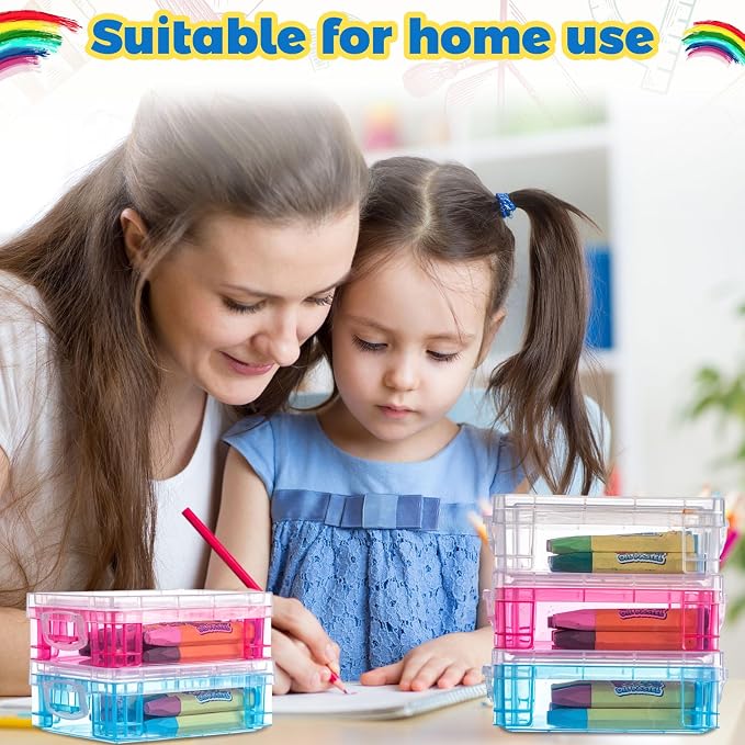 Suzile 50 Pcs Plastic Crayon Box with Lid 4.8 x 3.4 x 1.6, Clear,Red,Blue | Small Crayon Storage Containers Bulk, for Office School Classroom, Art Crafts Pen Pencil Organizers, Back to School Supplies