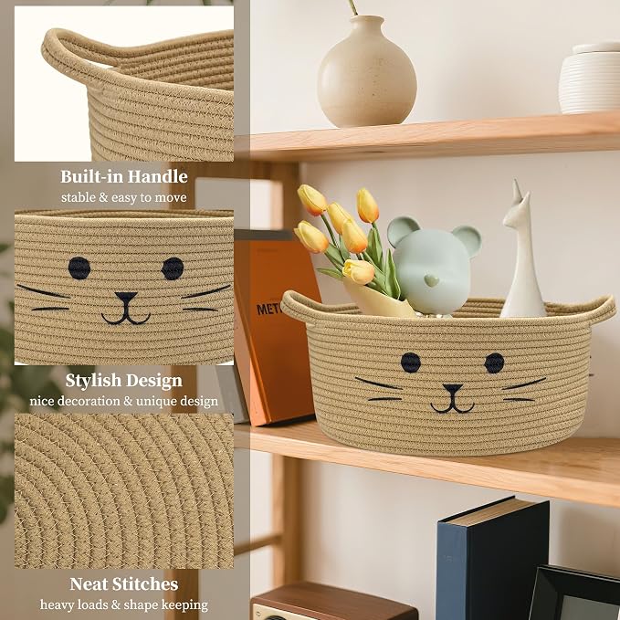 Large Cat Toy Basket, Gift Baskets Empty for Baby Shower,13" x 6" | Boo basket Cute Woven Rope Storage Basket for Home Decor, Baby Baskets for Nursery, Cat Pet toy box, Jute