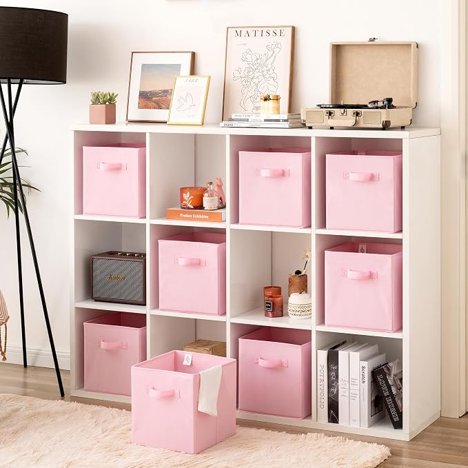 GRANNY SAYS Pink Cube Storage Bins, 11 Inch Storage Cube Organizer, 8-Pack | Collapsible Storage Boxes with Thickened Base Plate, Sturdy Handles, Decorative Baskets for Shelves, Closet
