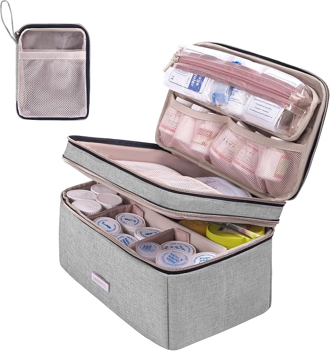 Lexeeco Medicine Storage Bag Pill Bottle Organizer with Portable Small Pouch Travel Medication Bottle Organizer for Emergency Home First Aid Box Kit (Gray) | Medication Case with Lockable Zipper for Pill,Vitamin,Medicine Storage Box for College Dorm St...