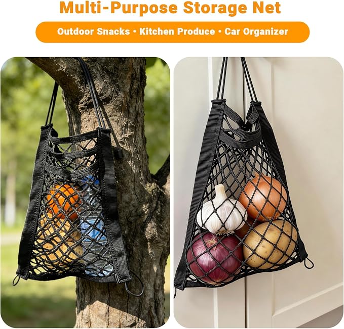 3-Layer Car Mesh Organizer - Backseat Storage & Pet Barrier for Small Dogs | 11"x8.3" net fits headrests or between seats. Holds bottles, umbrellas, tissues, toys. Keeps small dogs (<22lb) from front.