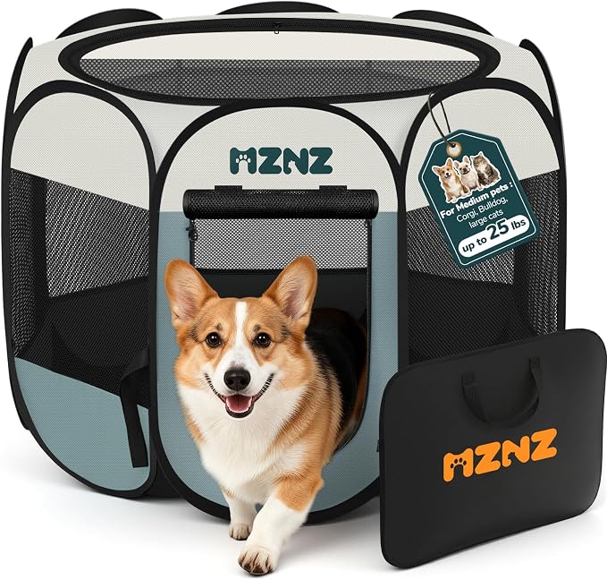 Dog Cat Playpen, Portable Puppy Pet Crate Indoors for Small/Medium Dogs Cats Rabbits, Foldable Dog Cage Enclosure for Outdoor, Pop Up Dogs Tent Kennel with Carrying Case, Grey