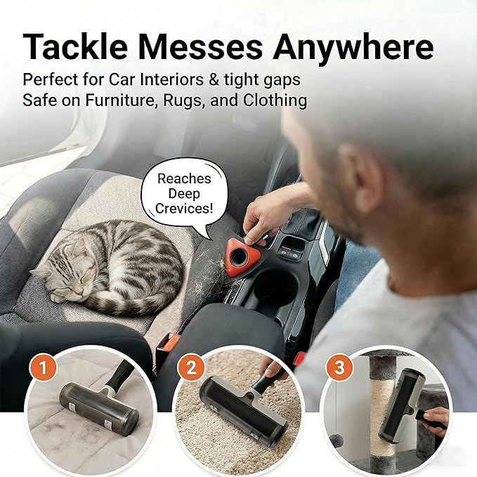 Pet Hair Remover Roller & Triangle Detailer - Reusable Dog/Cat Hair Remover for Couch, Carpet, Furniture & Car - Portable Multi-Surface Pet Fur Removal Tool