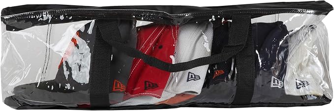 Trenton Gifts Clear Cap Storage Case. Holds 24 Caps. 23" x 6" x 8". Clear Plastic Black Handles. Box with Zipper Closure. Dirt & Dust Protection